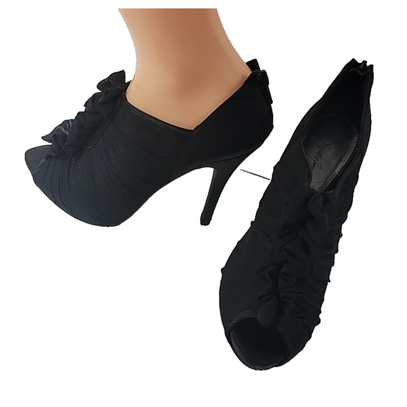 Jacqueline Ferrar Jovana Black Chiffon Ruffle Stilleto Shoes Sz 7.5 M - Picture 6 of 16